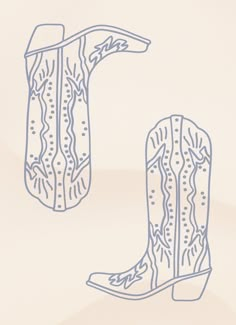 two cowboy boots are shown in blue ink