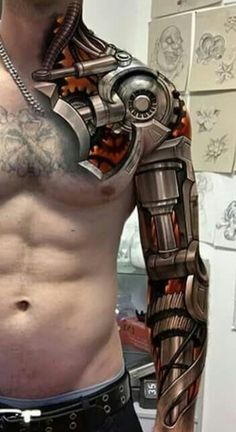 Tato Realis, Robot Makeup, Papa Tattoo, Biomech Tattoo, Tato 3d, Biomechanical Tattoos, Tatoo 3d, Bodysuit Tattoos, Cyberpunk Tattoo