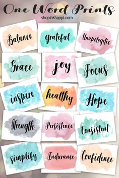 watercolor brush lettering with the words, one word prints