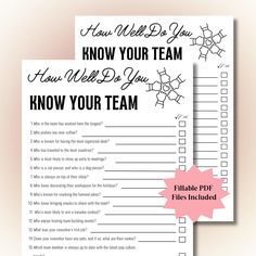 How well do you really know your team members? This fun Team Building Game is a great one to build rapport and break the ice with new team members in the office! Play the "How Well Do You Know The Team" game at your next team building party, office holiday party or in the new year, this printable office party game is a versatile, evergreen game that never gets old! -------------------------------------------------------------------- ⧫HOW TO DOWNLOAD HOW WELL DO YOU KNOW THE TEAM PRINTABLE⧫: 1. Once you have purchased this printable, you will get an email with the link to the download from Etsy.  2. Alternatively, you can also find the download link by going to your profile > Purchases and Reviews. 3. Open the PDF in Acrobat Reader (Download it for free here: www.get.adobe.com/reader) 4. Pr New Year Team Building Activity, Coworker Games, Christmas Team Building Activities, Team Bonding Ideas, Fun Team Building Games, Team Building Activities For Coworkers, Work Party Games, Team Bonding Activities, Games Team Building