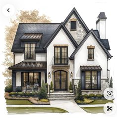 this is an artist's rendering of a two story house with black and white trim