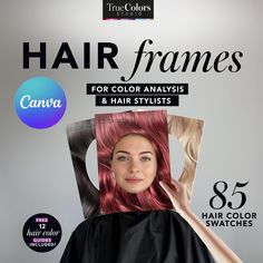 Take your color analysis or hair styling business to the next level with our Hair Color Frames Canva Templates!  Add extra value and insight to your consultations by testing out different hair shades for your clients and reveal their best season hair colors. Why should you use our professional hair frames? 🪞 GREAT VALUE 🪞 Add incredible value to your color analysis consultations. Enhance your analysis with 72 natural hair color frames and 13 fashionable color frames. The product also contains a 2 page guide for each season with hair swatches and hair inspiration that you can send or print out and hand to your clients. 🎀 MAKE YOUR COLOR ANALYSIS RESULTS CLEARER 🎀 Hair is incredibly important in color analisys. It surrounds and frames the face so the hair test will easily reveal their se Hair Color Swatches, Styling Business, Hair Color Guide, Hair Test, For Seasons, Clear Hair, Colors Hair, Hair Shades, Color Psychology