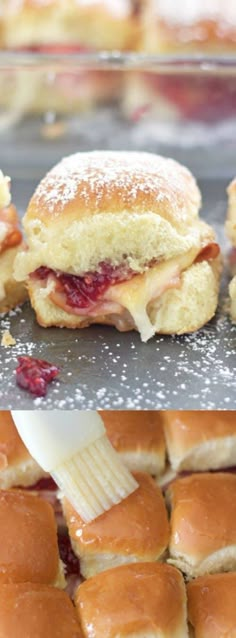 there is a sandwich that has been cut in half and placed on a baking sheet