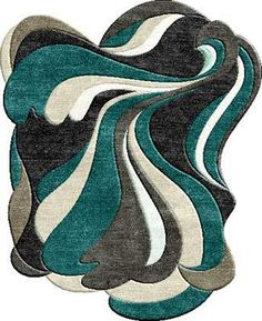 an abstract rug with blue, grey and white designs on it's edges in the shape of waves