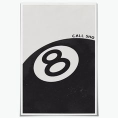 a black and white poster with the number eight on it's side, in front of a white background