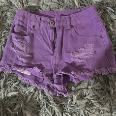 Brand New, Good Condition, Super Comfy Casual Cheap Purple Shorts, Casual Purple Short-leg Bottoms, Casual Purple Jean Shorts For Summer, Trendy Purple Shorts, Cheap Purple High-waisted Shorts, Trendy Purple Jean Shorts For Summer, Ripped Jeans Aesthetic, Cheap Purple Bottoms With Built-in Shorts, Trendy Purple Cotton Jean Shorts