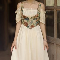 Rustic Floral Corset Twofer Dress (Cream) Corset Dress Casual, Corset Outfit Casual, Corset Cottagecore, Short Corset Dress, Fem Fits, Plant Witch, Rose Corset, Fairycore Dresses, Twofer Dress