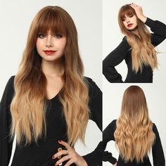 Long Wavy Curly Hair, Cosplay Hair, Natural Wigs, Wavy Curly Hair, Natural Waves, Brown Ombre, Full Wigs, Wigs With Bangs