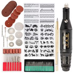 PRICES MAY VARY. 【All-in-1 Set】This unique kit lets you engrave personalize or decorate almost any surface in seconds - metal, plastic, glass, ceramic, wood, leather, diamond, stone and more. It's perfect for small light job like DIY Creation, Crafting, Lightweight Projects. 【Ergonomic Design of Engraver Pen】Light and compact pen-like design provides comfortable use for precision engraving performance from fine lines to deep grooves. Ergonomic grip adds extra comfort and steady control 【Adjutabl Dremel Engraving, Engraving Pen, Pen Diy, Animal Stencil, Engraving Tools, Wood Burning Kits, Flower Stencil, Diy Bracelets Easy, Letter Stencils