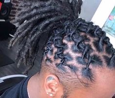 Halo Loc Styles Men, Loc Styles For Men Ponytail, Dreads Ponytail Men, Loc Ponytail Styles Men, Retwist Locs Style Men Short, Barrel Twist Ponytail Locs, High Top Dreads Styles For Men, Men Loc Styles Short