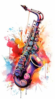 a painting of a saxophone on a white background