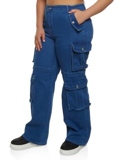 Daisy, Cargo Pant, Wide Leg, High Waisted, Solid, Cargo Pockets , Denim, Item Number 3870064721143 Wide Leg Cargo Jeans, Jeans Plus Size, Cargo Pant, Cargo Jeans, Plus Size Jeans, Item Number, Plus Size Outfits, High Waist, Wide Leg