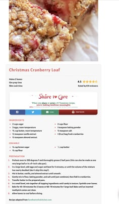 the website for christmas cranberry loaf is open and ready to be used by customers