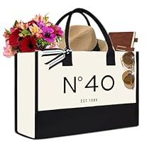 a black and white shopping bag with the number forty on it, decorated with flowers