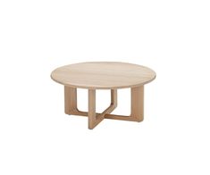 a round wooden table with two legs and a circular top, on a white background