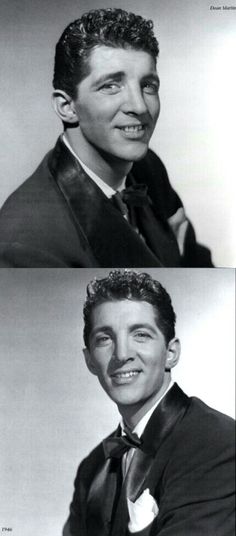 two black and white photos of a man in a tuxedo, one with a bow tie