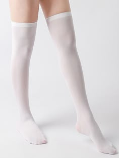 Blanco  Collar  poliamida Liso Calcetines sobre rodilla Embellished   Calcetines y Medias de Mujer White Long Socks, White Knee Socks, Long White Socks, White Knee High Socks, Over The Knee Socks, White Socks, Women Socks, Cute Socks, Long Socks