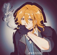 ignore how the cigs backwards.. #bsd #bungostraydogs #bungostraydogschuuya #chuuya #femchuuya #chuuyanakaharaart Chuuya Hair, Chuuya Official Art, 15 Chuuya, Chuuya Fanart, Bsd Characters, Silly Doodles, Indie Drawings