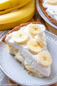 there is a piece of pie with bananas on it