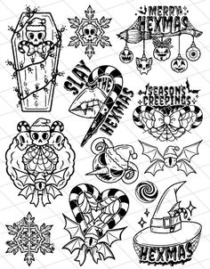 christmas tattoo designs on a white background