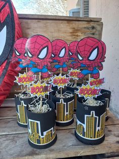 spiderman birthday party favors and cupcake toppers