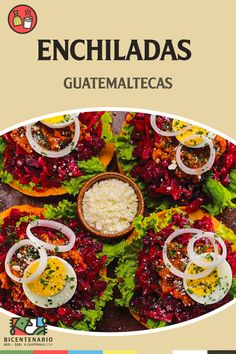 the cover of enchiladas guatemalas with an image of lettuce and eggs