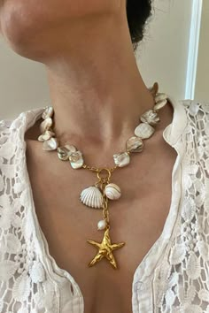 Boho Bridal Jewelry, Beach Wedding Jewelry, Mermaid Core, Mermaid Aesthetic, Seashell Jewelry, Starfish Necklace, Jewelry Lookbook, Shell Jewelry, Shell Pendant