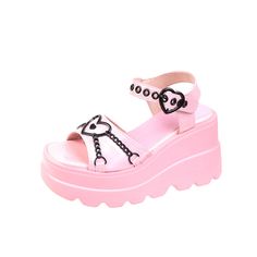 Lasaky - Velcro Faux Leather Platform Sandals in Solid Color Fashion with Thick Base Heels Goth Platforms, Pink Wedge Sandals, High Heel Sandals Platform, Goth Shoes, Chunky Platform Sandals, Punk Shoes, Pink Wedges, Casual High Heels, Super High Heels