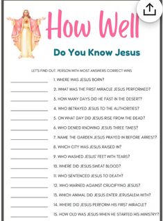 a printable poster with the words how well do you know jesus?