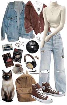 Pretty Outfits Brown, Fall Outfit Esthetic, Aesthetic Outfits For Autumn, Grunge University Outfit, Casual Acedamia Outfits, Pretty Autumn Outfits, Aesthetic French Outfit, October Aesthetic Clothes, Modern Fairycore Outfits