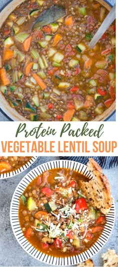 a collage of photos showing different types of lentil soup