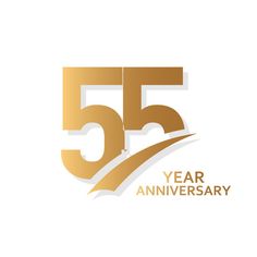 an anniversary logo with the number fifty five years in gold and silver on a white background