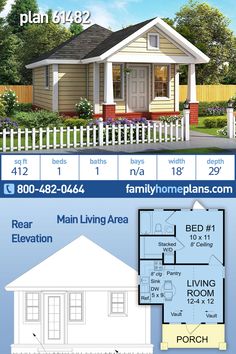 the floor plan for a small house with two levels and an attached porch is shown