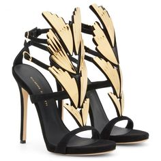 Zanotti Heels, High Heeled Sandals, Giuseppe Zanotti Heels, Fashion Heels, Peep Toe Heels, Heeled Sandals, High Heel Sandals, Giuseppe Zanotti, Black And Gold