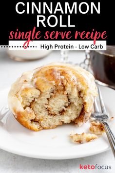 A half of a cinnamon roll on a plate showing the layers of buttery cinnamon mixture. Keto Single Serve Dinner, Single Serve Protein Dessert, Low Calorie Cinnamon Rolls, Protein Cinnamon Rolls, Healthy Cinnamon Rolls, Low Calorie Protein