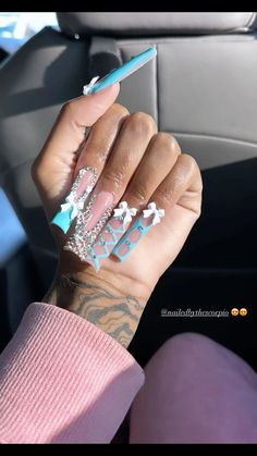 Long Nails Inspo 2024, Light Blue Birthday Nails, Blue Freestyle Nails, Candyland Nails, Blue Nail Inspo Acrylic, Nail Tech Photoshoot Ideas, Hood Nails, Freestyle Acrylic Nails, Nail Ideas Long