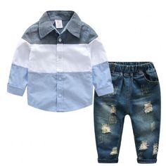 Color: Blue streaks Spring Costume, Spring Toddler, Denim Jeans Ripped, Denim Suit, Stylish Jackets, Versatile Outfits, Toddler Boy Outfits, T Shirt And Jeans, Sports Suit