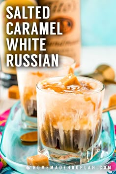 salted caramel white russian cocktail on a blue plate