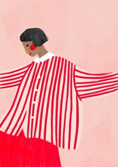 an illustration of a woman in red and white striped shirt