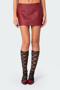 PRODUCT INFO Mini skirt Zip back closure Matching set Faux Leather Model wears size S Model height is 5'8 Item care: Hand wash Red Leather Skirt, Leather Miniskirt, Visionary Fashion, Red Mini Skirt, Faux Leather Mini Skirt, Summer Plans, Leather Mini Skirt, Swimwear Dress, Leather Mini Skirts