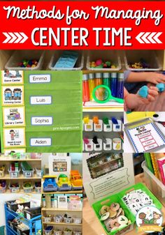 an organized classroom with lots of activities and text overlaying the image reads, mentors for managing center time