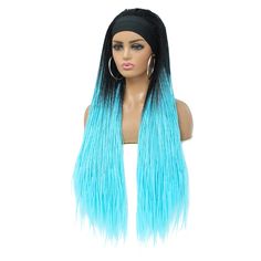 Braids Blue, Headband Wigs For Black Women, Box Braided Wigs, Long Box Braids, Blue Wig, Box Braid Wig, Small Braids, Braided Wigs