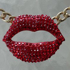 Brand New Natasha Red Lips Necklace, Crystal Encrusted Red Hot Lips, Metal Tone Curb Chain, Toggle Clasp Chain Length: 11.5” Pendant: 3” W X 2.5” H Statement Necklace, Sparkly, Red Hot Lips Red Rhinestone Party Necklaces, Red Necklace For Valentine's Day Party, Red Metal Necklaces For Party, Red Rhinestone Necklaces For Evening, Red Rhinestone Evening Necklaces, Red Rhinestone Necklace For Party, Red Rhinestone Evening Necklace, Red Clavicle Chain Necklace For Party, Red Rhinestone Party Jewelry