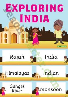 an english poster with the words exploring india in different languages, including names and pictures