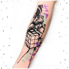 Rubik's Cube and blood vessels tattoo black and grey Cube Tattoo, Tattoo Black And Grey, Surreal Tattoo, Scientific Thinking, Human Personality, Creativity Art, Tattoo Black, Rubik's Cube, Cube Design