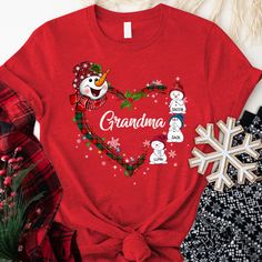 Snowman Heart Christmas Grandma And Kids CTH01 T-ShirtGreat as Birthday gifts or Holiday presents. This adorable item can be designed upon anyone's wish with any title.Please enter:1. Nickname. ie. Grandma, Nana, Mimi, ...etc.2. Kids' Names wanted on the shirt (Names separated by commas)All items are made to order.* Please be aware that the physical product's colors may differ slightly from the mockup. Brand: Gildan Classic unisex cut makes this easy to fit the body. Material: Heavyweight fabric T Shirts For Couples, Shirt Names, Pink Girl Birthday, Shirts For Couples, Vinyl Shirt Ideas, Dog T Shirts, Sublimation Shirts, Grandma Christmas, Snowman Family