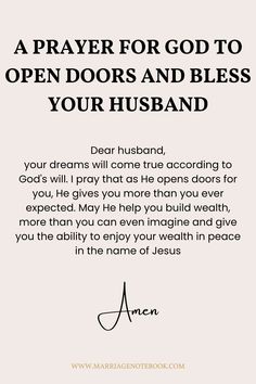 a prayer for god to open doors and blessing your husband