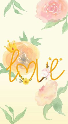 the word b o l e is surrounded by watercolor flowers and leaves on a light yellow background