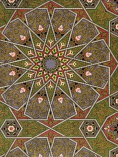 an intricately designed carpet with flowers and leaves on it's center, is shown in