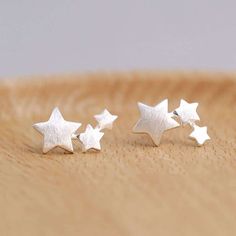 Women's Little Stars 925 Sterling Silver Stud Earrings - wnkrs Elegant Wedding Jewelry, Sterling Silver Star Earrings, Silver Star Earrings, Star Stud Earrings, Tiny Earrings, Star Earrings Stud, Stud Earrings For Women, Star Studs, Sterling Silver Studs